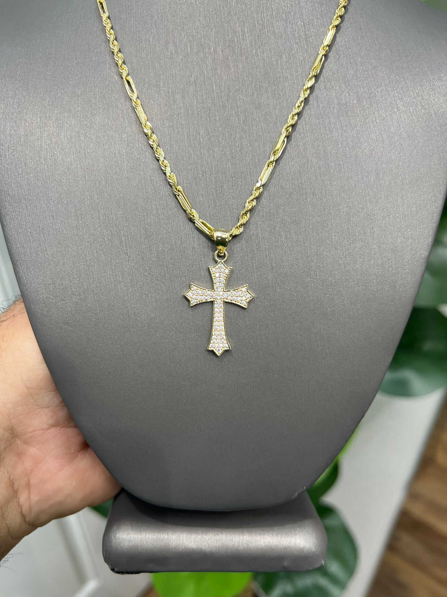 1281- NEW 10K Gold Cross Full Cz Pendant W.G