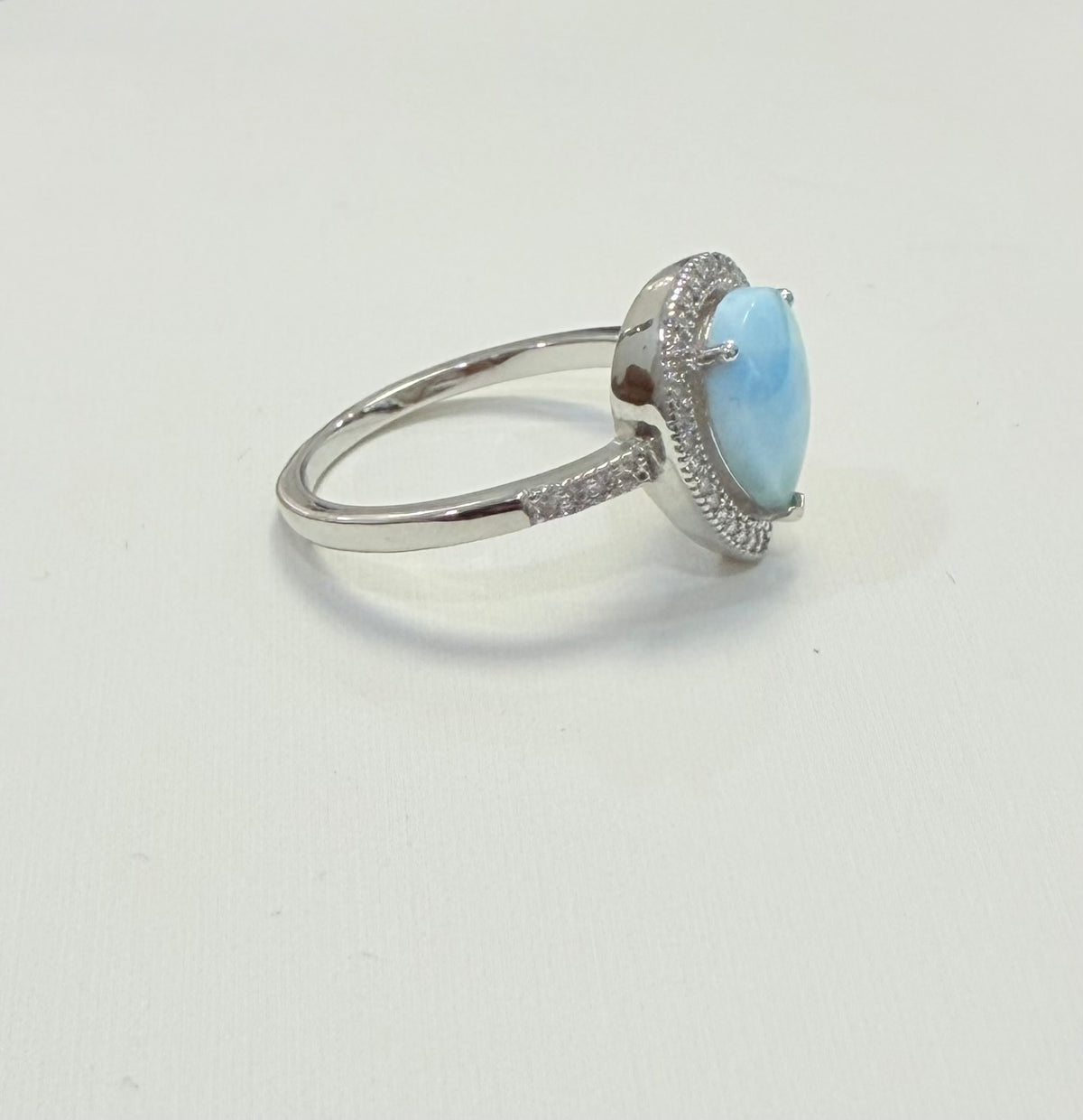 S888- NEW .925 Tear Drop Larimar Ring (W.G)