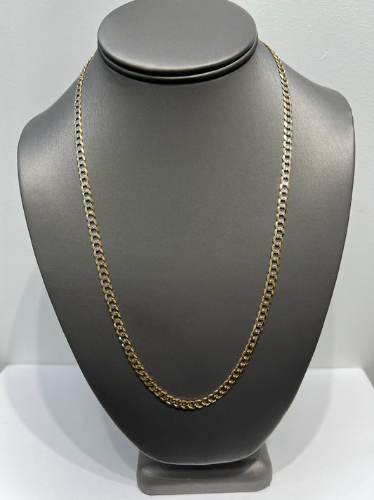 1249- NEW 14K Solid Flat Cuban Curb Link Two Tone 22" (4.7mm) W.G