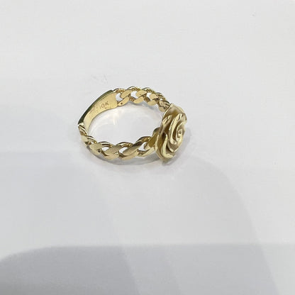 1635- NEW 10K Gold Chain Ring With Rose W.G