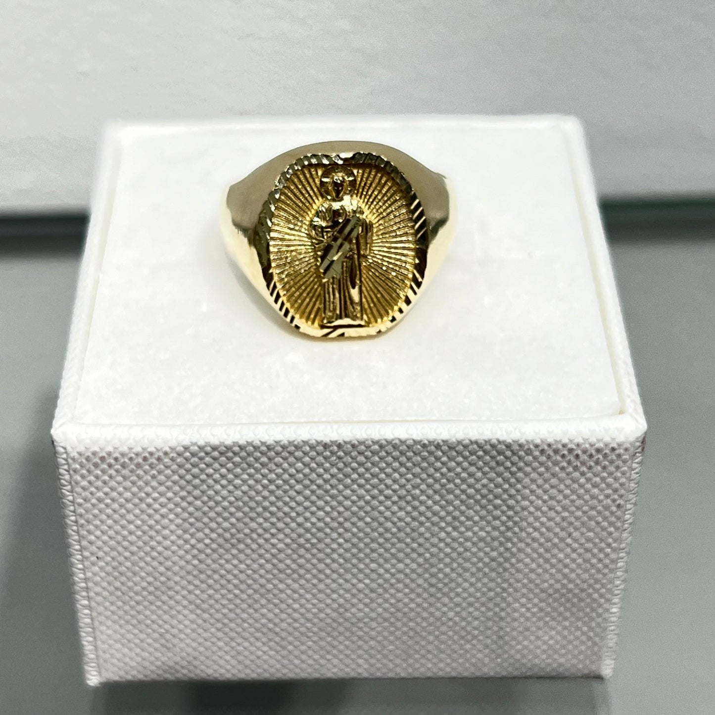 653-NEW 14K St Jude Figure Solid Men's Ring W.G