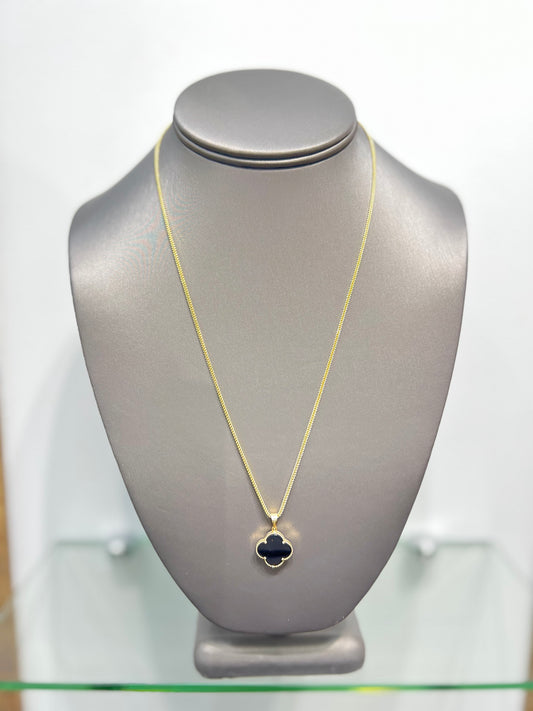 C9- NEW 14k Franco Chain & Black Clover Pendant SET W.G