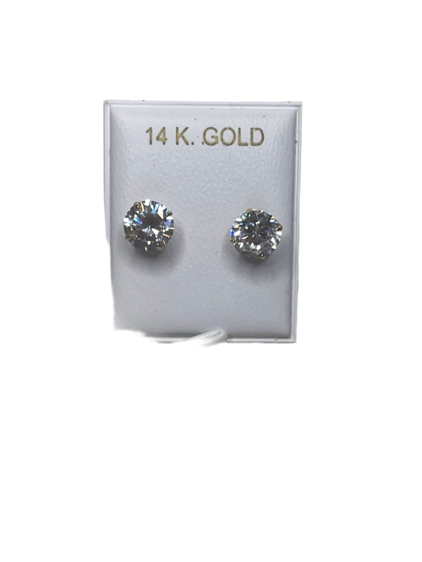 0076- 14K Yellow Gold, Cubic Zirconia Solitaire Stud Earrings