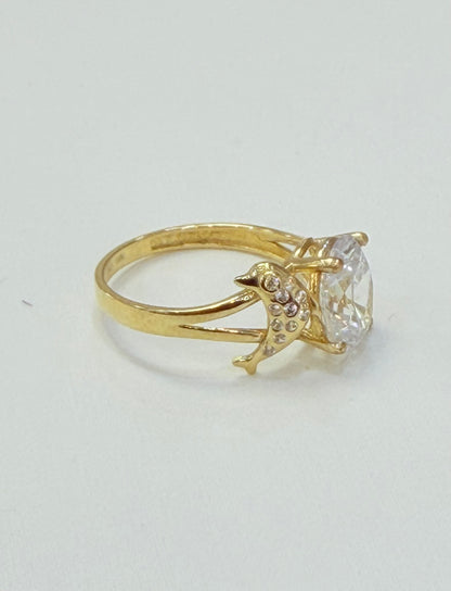 1383- NEW 10K Gold Prong Dolphin Cz RIng W.G