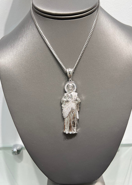 S266-NEW .925 Sterling Silver St. Jude Medium Pendant W.G