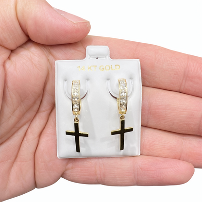 1545- NEW 14K Dangling Cross Stud Earrings W.G