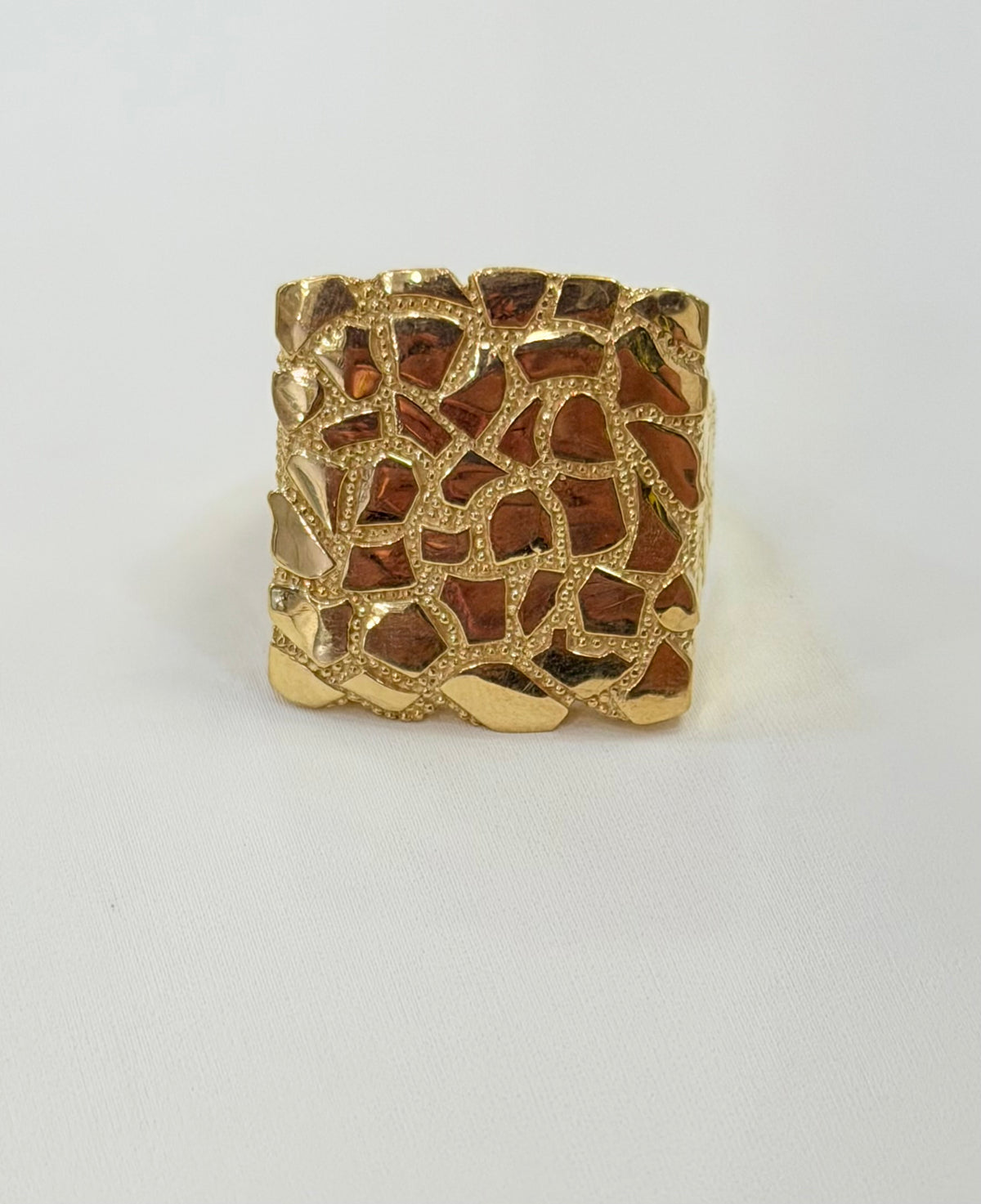 1698- NEW 10K Square Nugget Men Ring W.G