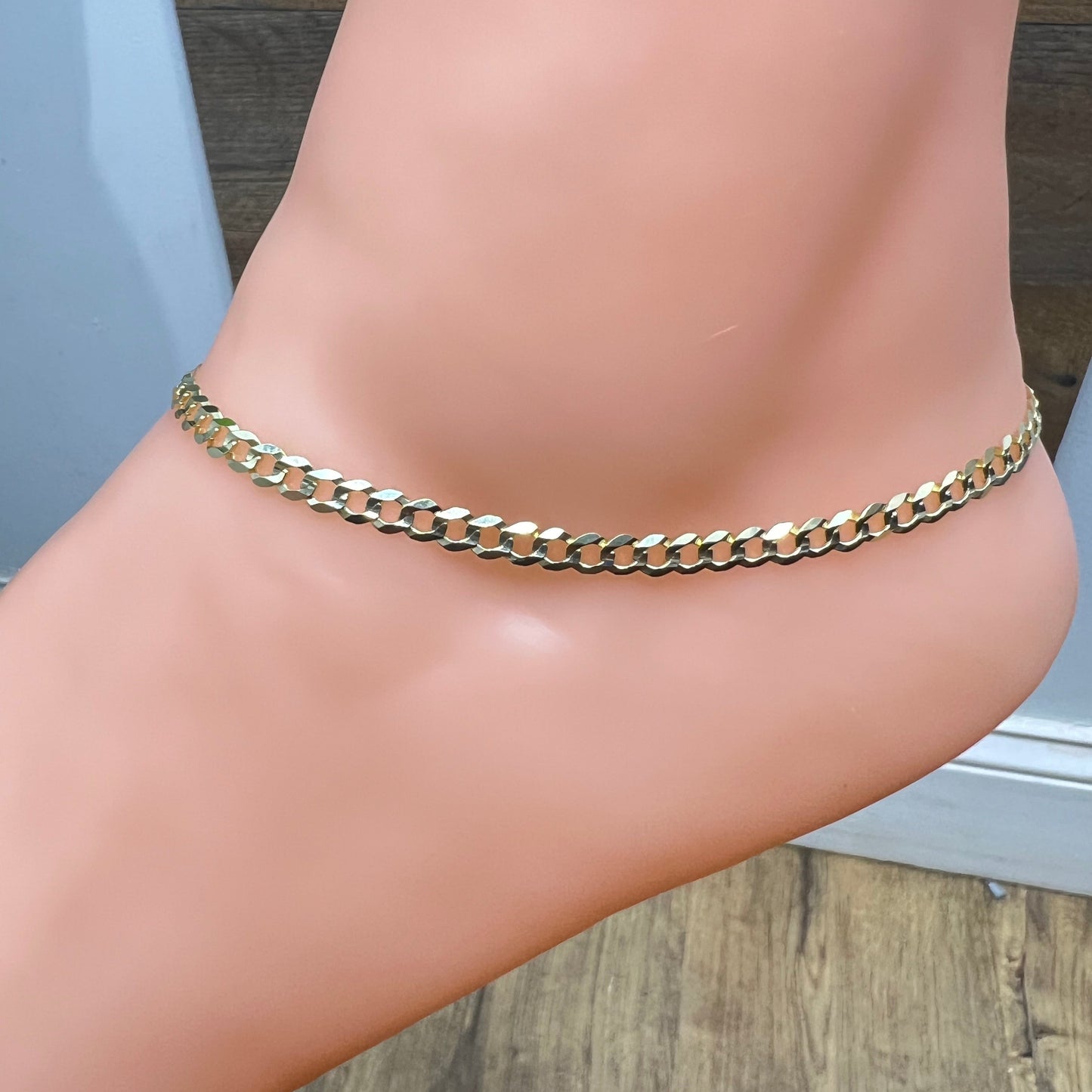 1659- NEW 14K Solid Cuban Curb Anklet 10" (4.2mm) W.G