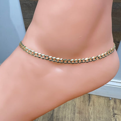 1659- NEW 14K Solid Cuban Curb Anklet 10" (4.2mm) W.G