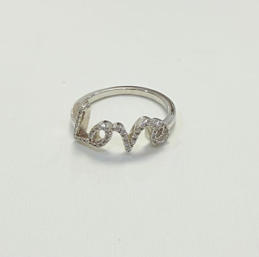 S555- NEW .925 Sterling Silver Full Cz Love Women’s Ring W.G