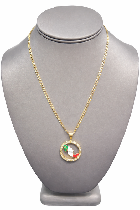 C28- NEW 14K Solid Cuban Chain 18” (3mm) & Mexican Flag Pendant Set