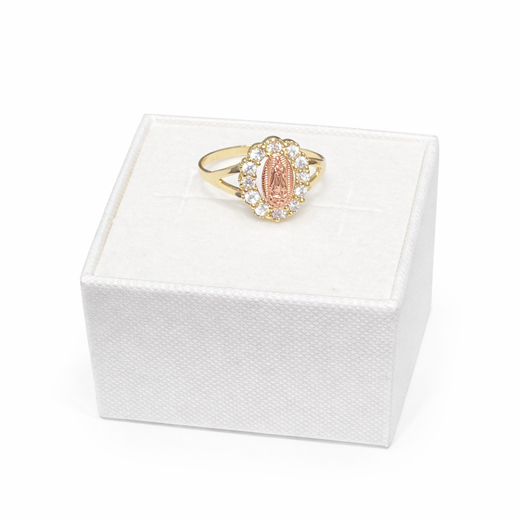 1342- NEW 14K Two Tone Gold Virgin Mary Ring W.G