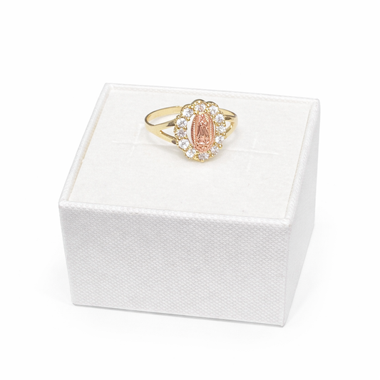 1342- NEW 14K Two Tone Gold Virgin Mary Ring W.G
