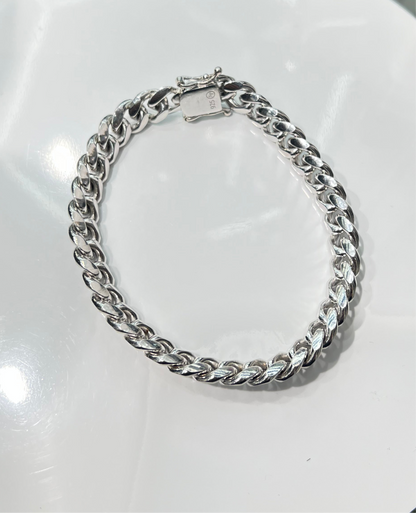 S482- NEW .925 Sterling Silver Solid Miami Cuban Bracelet 8” W.G