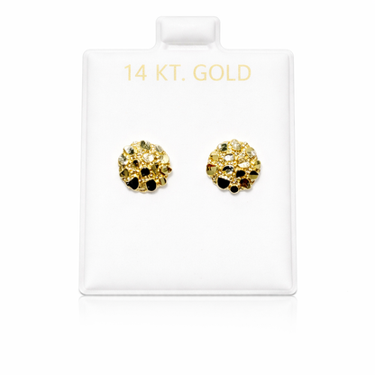 1108- New 14K Round Nugget Stud Earrings (10mm) W.G