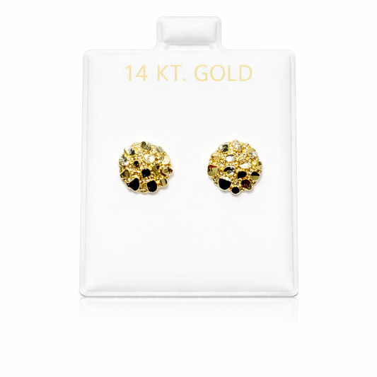 1108- New 14K Round Nugget Stud Earrings (10mm) W.G