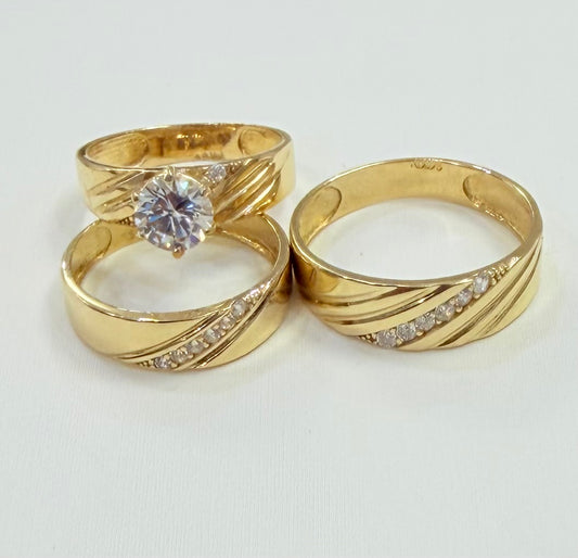 1233- NEW 14K Trio Wedding Ring Set W.G