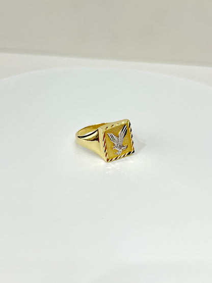 654- NEW 14K Square Eagle Diamond Cut Frame Ring W.G