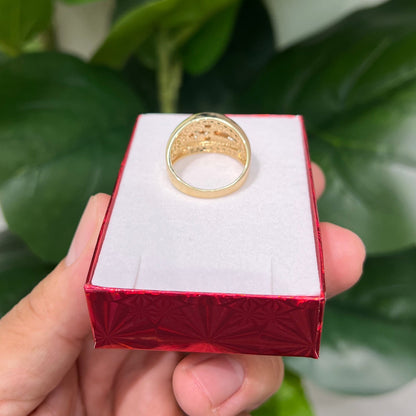 1262- NEW 14K Tri- Tone Crucifix Gold Ring W.G