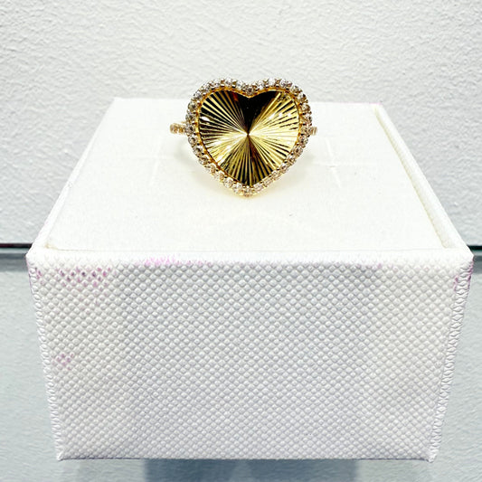 1037- NEW 14K Heart Ring Cz Stone Ring (W.G)
