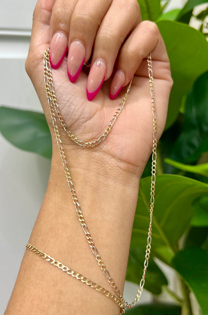 00109- NEW 14k Hollow Figaro Tri-tone Chain (2.52mm) W.G