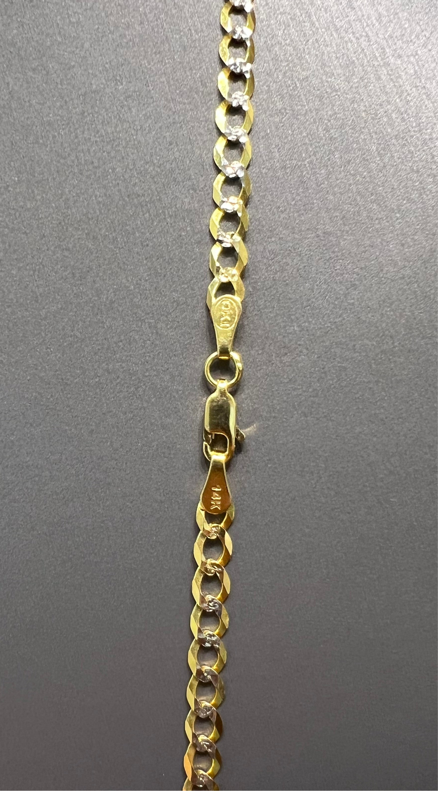 1249- NEW 14K Solid Flat Cuban Curb Link Two Tone 22" (4.8mm) W.G