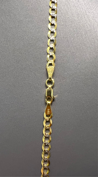 1249- NEW 14K Solid Flat Cuban Curb Link Two Tone 22" (4.8mm) W.G