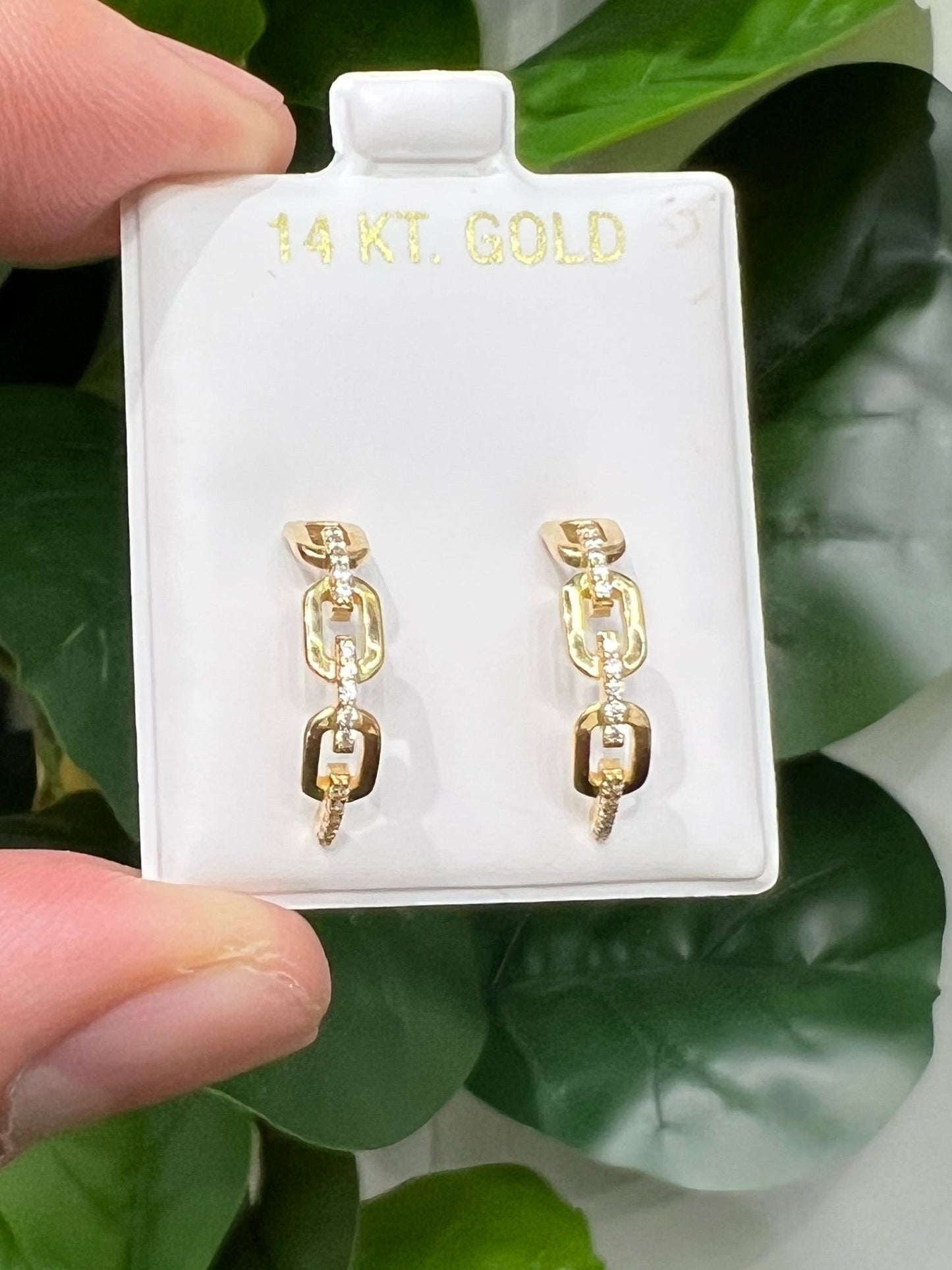 1390- NEW 14K Half Hoop Earrings Link Design W.G