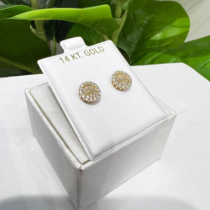 1363- NEW 14K Round Full Cz Stud Earring (8.2mm) W.G