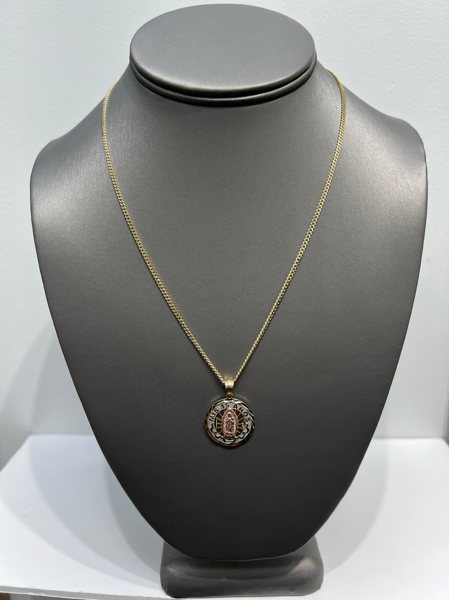 C50- 10K Solid Miami Cuban 18” & Our Lady Of Guadalupe Pendant Set