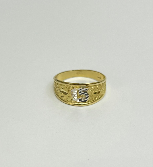 1516- NEW 10K Two Tone Gold Quinceañera Ring Band W.G