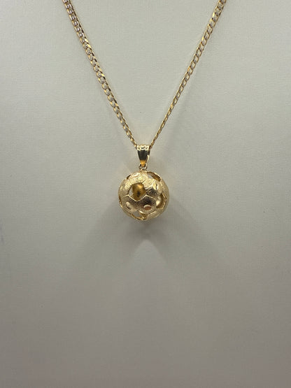 C11- NEW 14k Cuban Curb Chain and Soccer Ball solid Pendant.W.G