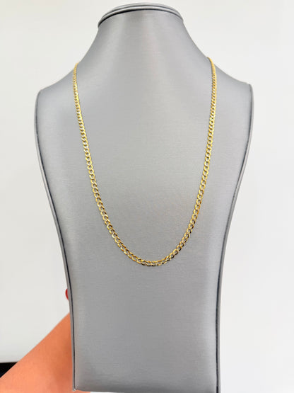 1763- NEW 14K Solid Cuban Curb Two Tone Chain 24"(4mm) W.G