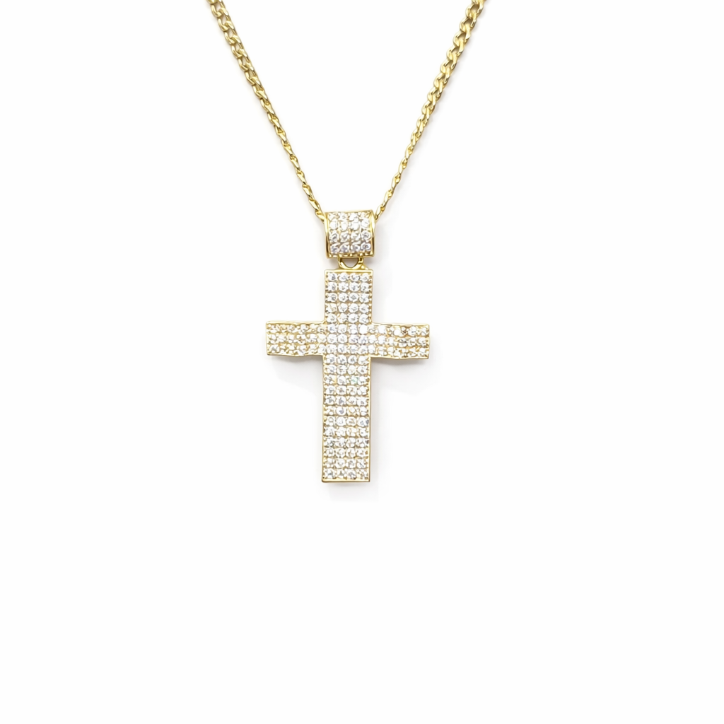 1293- 14K Cross Full Cz Pendant W.G