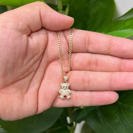 1241- NEW 14K Teddy Bear Pendant W.G