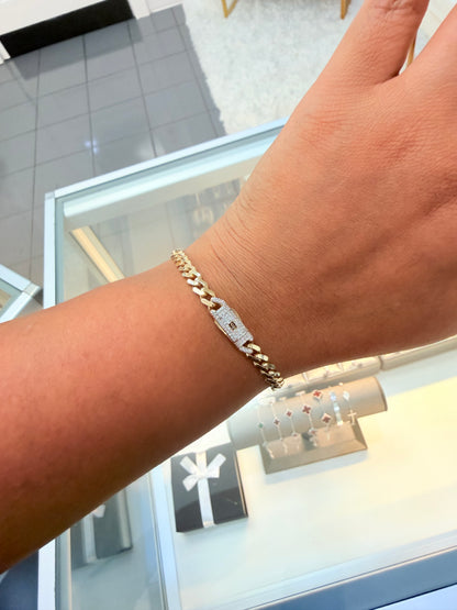 1723- NEW 14K Hollow Cuban Monaci Bracelet 7” (5.2mm) W.G