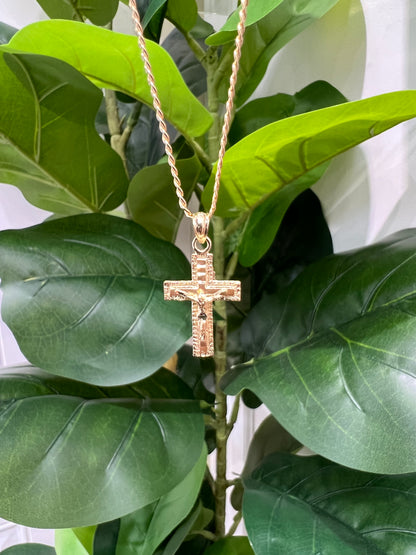 C56- NEW 10K Hollow Cuban Curb Chain & Crucifix Pendant SET W.G