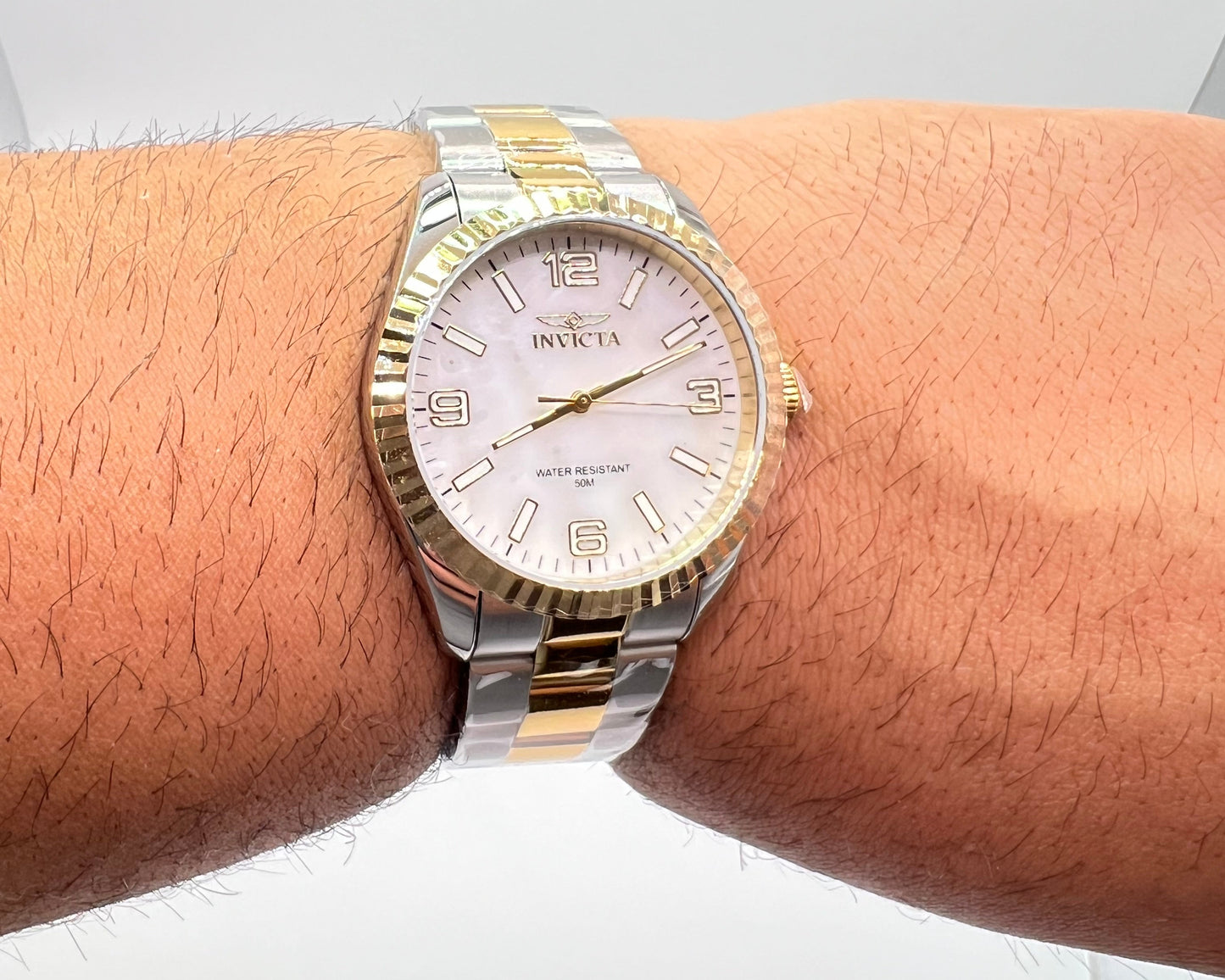 R49- Invicta Specialty Unisex Mother of Pearl Dial Color Gold & Silver