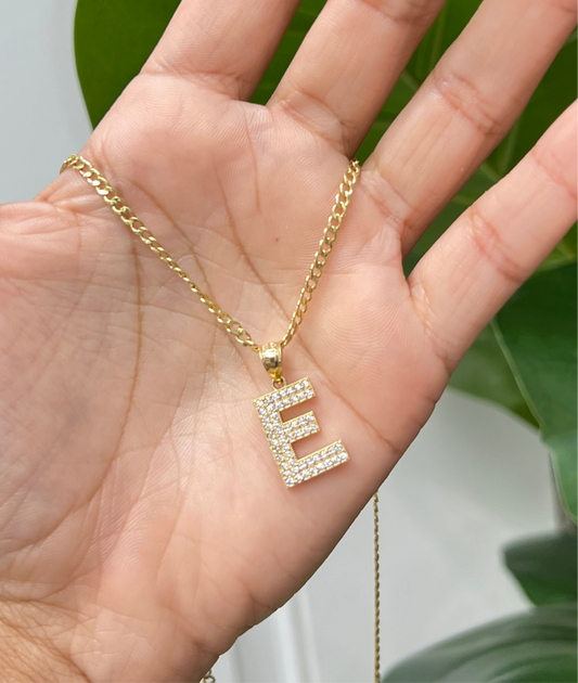 365- NEW Letter “E” Full Cz Gold Pendant W.G