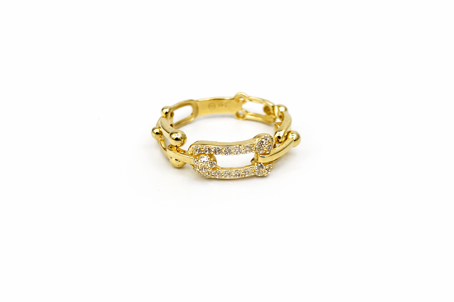 1493- NEW 14K Fashion Bead U Link Ring W.G
