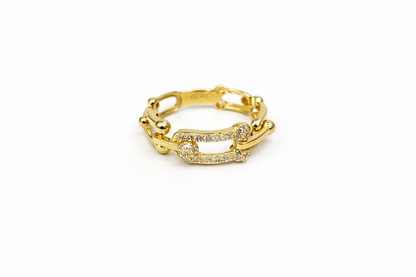 1493- NEW 14K Fashion Bead U Link Ring W.G