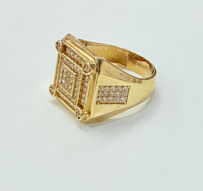 1355- NEW 14K Full Cz Classic Square Fashion Men's Ring W.G