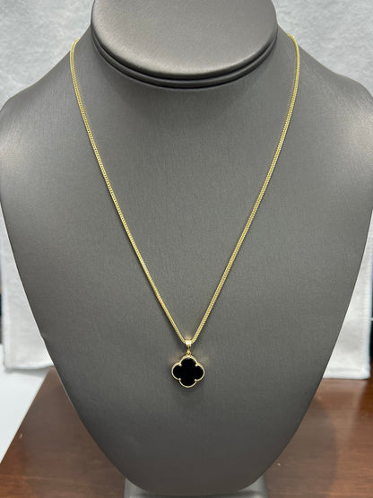 C9- NEW 14k Franco Chain 20” (1.5mm) & Black Clover Pendant SET W.G