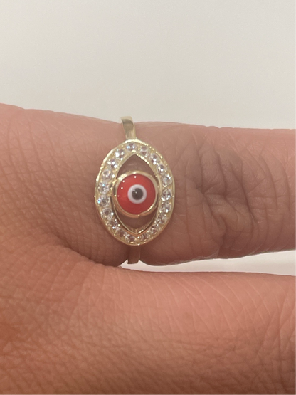 713- Red Evil Eye Ring Sz 7