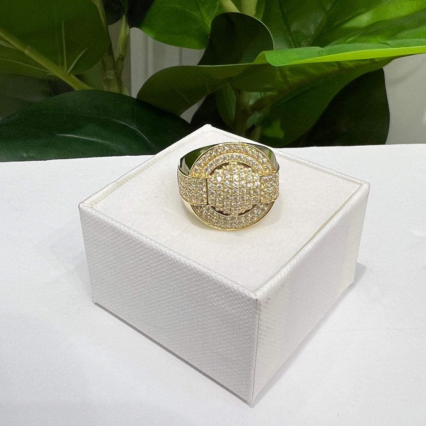 1354- NEW 14K Full Cz Round Ice Out Men's Ring W.G