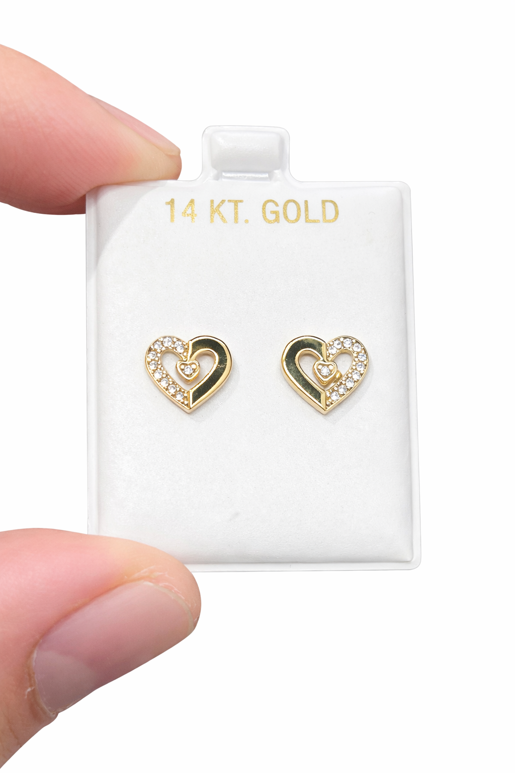1391- NEW 14K Small Heart Stud Earrings W.G