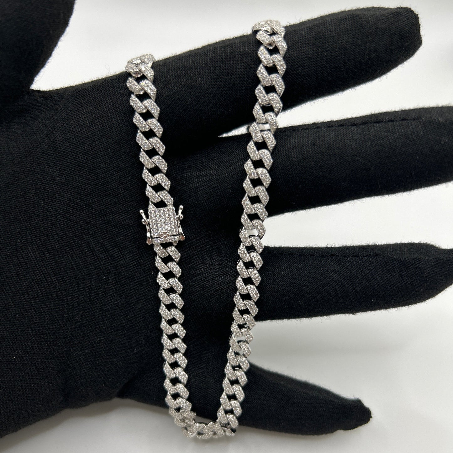 S487- .925 Sterling Silver CZ Encrusted Curb Chain 22”