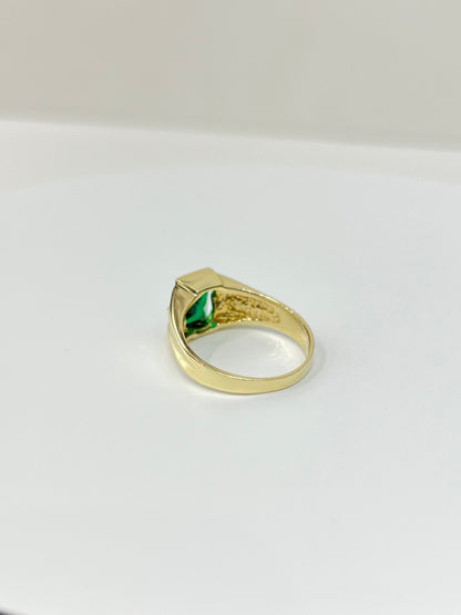 1101-NEW 14K Square Green Cz Stone Men's Ring W.G
