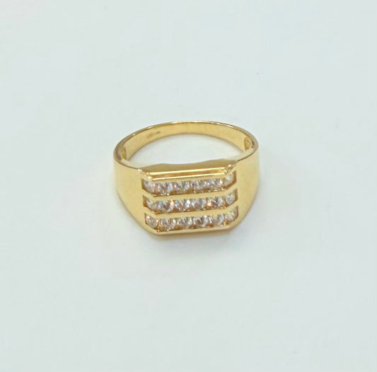 710- NEW 14K Square 3 Row Cz Men's Ring W.G
