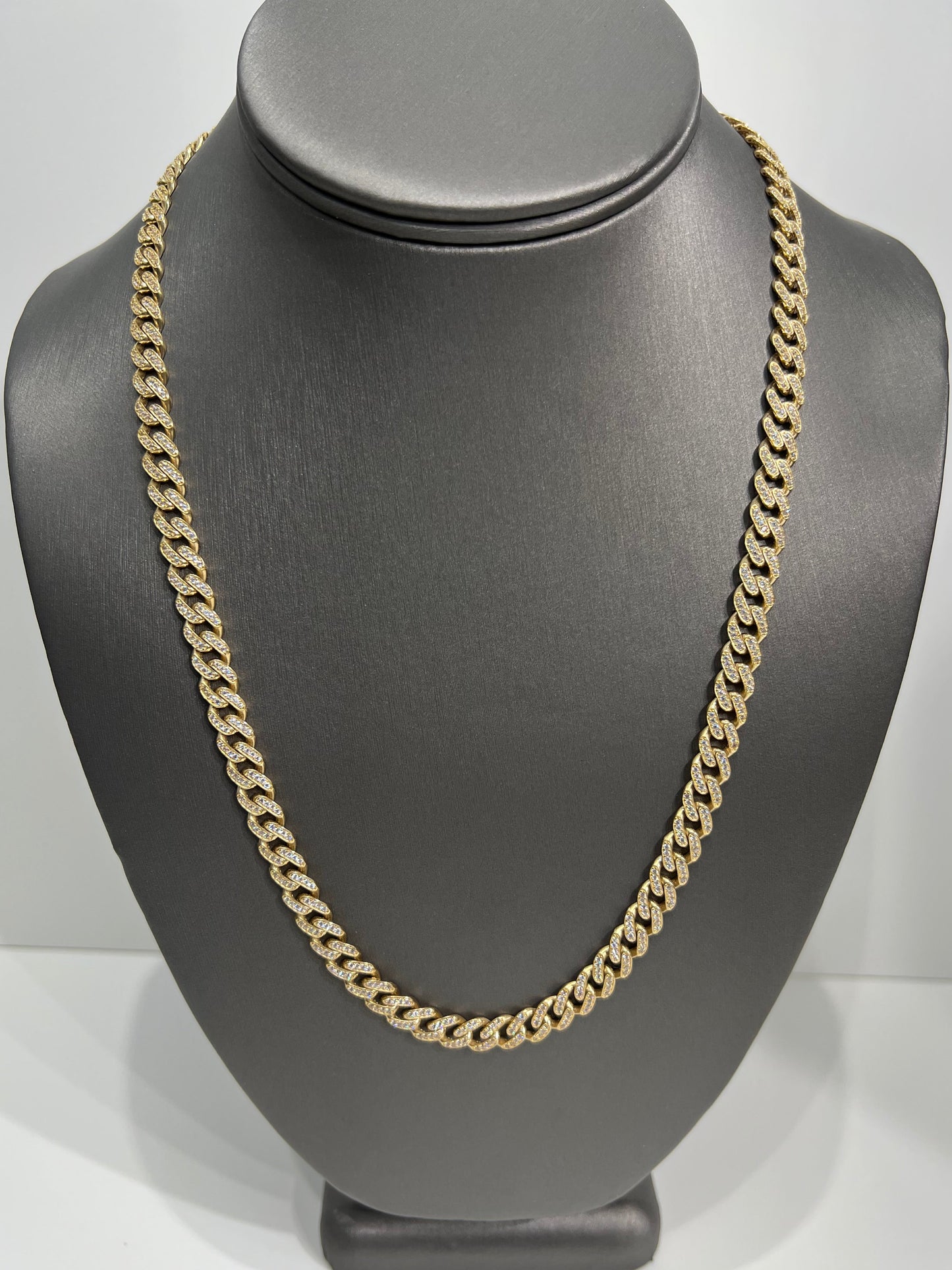 00104- NEW 14K Yellow Gold Itallo Choker Full Cz Chain 22” (7.3mm) (W.G)